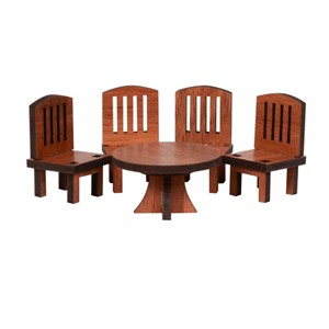ماکت دکوری چوب آرا مدل میز و صندلی مینیاتوری طرح کلاسیک کد Y220 مجموعه 5 عددی