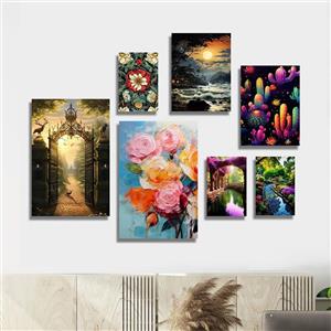 تابلو شاسی بکلیت طرح طبیعت و گل کاکتوس مدل SH-1148  مجموعه 7 عددی