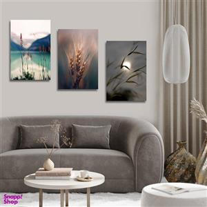 تابلو شاسی بکلیت طرح دکوری مدرن گل گندم و طبیعت مدل SH-1465 مجموعه 3 عددی