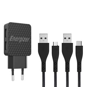 شارژر دیواری انرجایزر مدل AC2BEULCMM به همراه کابل  Micro-USB و USB-C