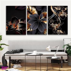 تابلو شاسی بکلیت طرح ورق طلا طبیعت و گل مدل SH-801 مجموعه 3 عددی