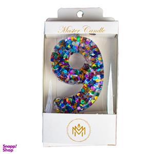 شمع تولد مدل لاکچری پولک دار طرح عدد 9