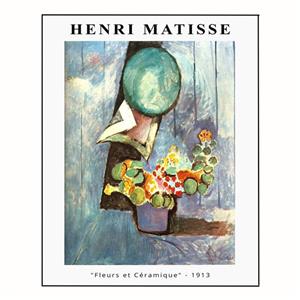 پوستر مدل هانری ماتیس چاپ نقاشی گل‌ها و بشقاب سرامیکی 