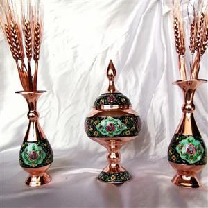 ست گلدان و شکلات خوری مسی طرح پرداز کد 02 مجموعه 3 عددی