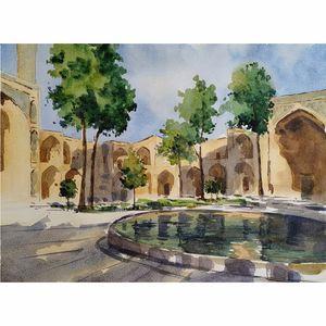 نقاشی آبرنگ طرح مسجد اصفهان کد 1035