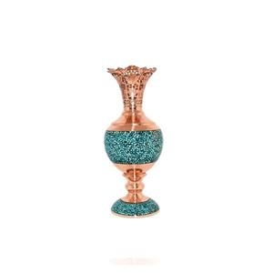 گلدان فیروزه کوب اثر آقاجانی ارتفاع 27 سانتی متر Turquoise Tattoo Vase By Aghajani 25cm Height