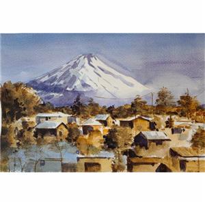 نقاشی آبرنگ طرح طبیعت منظره برفی کد 1009