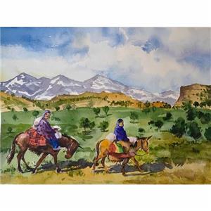 نقاشی آبرنگ طرح طبیعت عشایر کد 1029