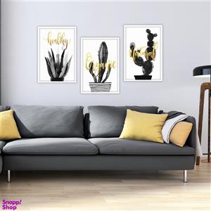 تابلو بکلیت طرح مدرن طبیعت و گل کاکتوس مدل W-1904 مجموعه 3 عددی