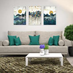 تابلو بکلیت طرح نقاشی مدرن کوه و خورشید مدل W-1886 مجموعه 3 عددی
