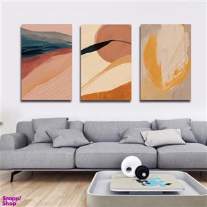 تابلو شاسی بکلیت طرح نقاشی مدرن غروب خورشید و کوهستان مدل SH-1784 مجموعه 3 عددی