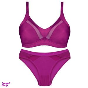 ست شورت و سوتین زنانه پانیذ مدل ساتن وسط توری بدون فنر کد 4648 رنگ سرخابی