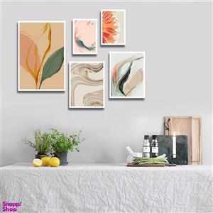 تابلو بکلیت طرح نقاشی مدرن آبرنگ برگ و گل مدل W-1735 مجموعه 5 عددی