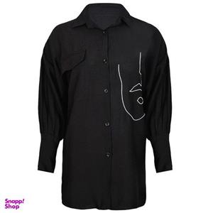 شومیز آستین بلند زنانه دکسونری مدل 256004002 جیب دار گلدوزی رنگ مشکی