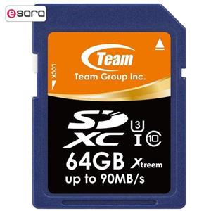 کارت حافظه SDXC تیم گروپ کلاس 10 استاندارد UHS-I U3 سرعت 90MBps ظرفیت 64 گیگابایت