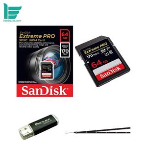 کارت حافظه SDXC سن دیسک مدل Extreme Pro V30 کلاس 10 استاندارد UHS-I U3 سرعت 170mbps ظرفیت 64 گیگابایت کارت حافظه SanDisk 64GB Extreme SDXC UHS-I Card C10 U3 4K