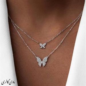گردنبند طلا 18 عیار زنانه ماوی گالری مدل پروانه نگینی -