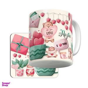 ماگ لاژید مدل اسم رزیتا طرح عشق به همراه زیر لیوانی