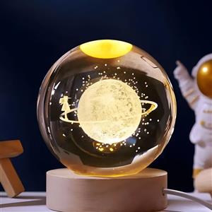 چراغ رومیزی مدل گوی کریستالی 3D طرح ماه و دختر