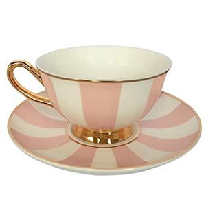 فنجان و نعلبکی بامبی داک مدل Stripy Pink White and Gold