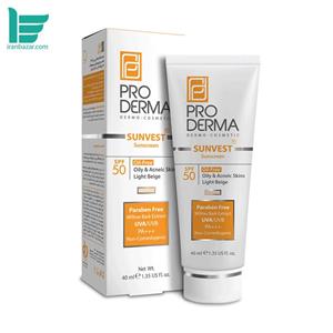 کرم ضد آفتاب پرودرما با SPF50 فاقد چربی Pro Derma بژ روشن 