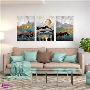 تابلو شاسی بکلیت طرح نقاشی مدرن کوه و خورشید مدل SH-1890 مجموعه 3 عددی