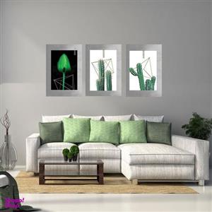 تابلو شاسی بکلیت طرح مدرن طبیعت و گل کاکتوس مدل SH-1895 مجموعه 3 عددی