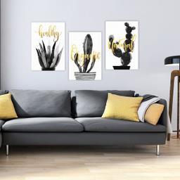 تابلو شاسی بکلیت طرح مدرن طبیعت و گل کاکتوس مدل SH-1904 مجموعه 3 عددی
