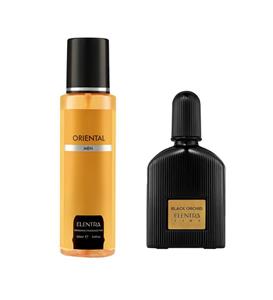 عطر جیبی زنانه تاینی مدل Tom Ford Black Orcid به همراه بادی اسپلش مردانه مدل Oriental النترا 