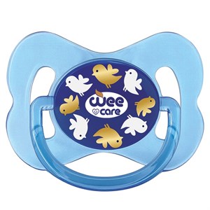 پستانک ارتودنسی وی کر مدل دربدار دسته دار شفاف چاپدار پروانه ای سایز  12 ماه کد P129