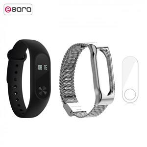 مچ بند هوشمند شیائومی مدل Mi Band 2 به همراه فلزی Metal گلس کد 02 