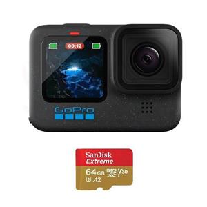 دوربین فیلم برداری ورزشی گوپرو مدل Hero 12 به همراه کارت حافظه sandisk micro SD 64GB Extreme GoPro Hero 12 sports video camera with SanDisk microSD 64GB Extreme memory card