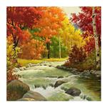 تابلو شاسی مدل R1054 طرح نقاشی منظره رودخانه و درخت و پاییز