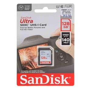 کارت حافظه مخصوص دوربین عکاسی SDXC سن دیسک مدل Ultra کلاس 10 استاندارد UHS I U1 سرعت 140MB S ظرفیت 128 گیگابایت 