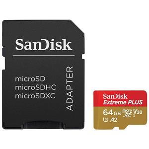 کارت حافظه microSDXC سن دیسک مدل extreme plus V30 کلاس 10 استاندارد UHS-I U3 سرعت 170MBps ظرفیت 64 گیگابایت به همراه آداپتور sd