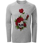 تی شرت آستین بلند مردانه طرح Skull & Flower کد AL047