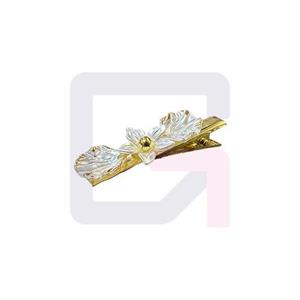 گیره مو انبری گل و برگ سفید صدفی