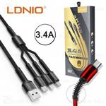 کابل شارژ سه سر الدینیو LDNIO LC-93 3 in 1 Charge Cable توان 3.5 آمپر