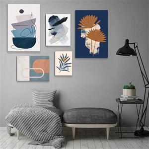 تابلو شاسی بکلیت طرح نقاشی مینیمال برگ مدل SH-973 مجموعه 5 عددی