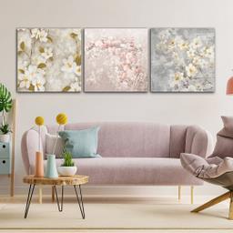 تابلو شاسی بکلیت طرح ورق طلا شکوفه های بهاری مدل SH-805 مجموعه 3 عددی