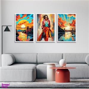 تابلو بکلیت طرح نقاشی رنگ روغن طلوع خورشید مدل W-1178 مجموعه 3 عددی