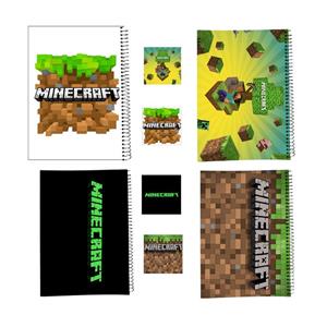 دفتر مشق 100 برگ طرح ماینکرافت کد Minecraft A3 به همراه برچسب مجموعه 8 عددی