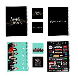دفتر مشق 100 برگ طرح friends کد1به همراه برچسب مجموعه 8 عددی