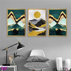 تابلو بکلیت مدل طرح دکوراتیو کوه و خورشید T-1005  مجموعه 3 عددی