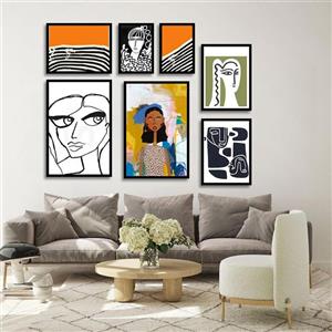 تابلو بکلیت طرح نقاشی دکوراتیو مدرن سبک کوبیسم مدل B-1436 مجموعه 7 عددی