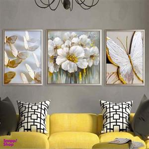 تابلو بکلیت طرح نقاشی گل و پروانه طلایی مدل BE-427 مجموعه 3 عددی