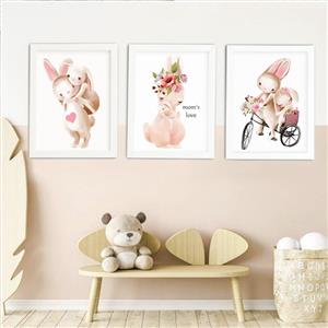 تابلو اتاق کودک مدل خرگوش مادر و کودک moms love مجموعه 3 عددی