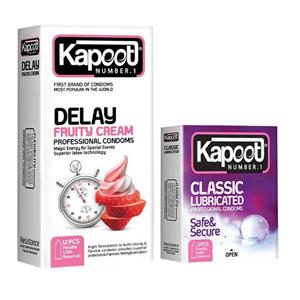 کاندوم تاخیری کاپوت مدل FRUITY CREAM بسته 12 عددی به همراه کاندوم کلاسیک کاپوت مدل LUBRICATED بسته 12 عددی