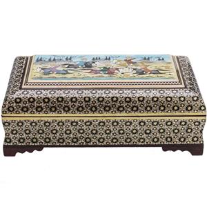 جعبه خاتم اعلا اثر خادم ملت مدل فرفره ای طرح مینیاتور چوگان Inlay Box By Khadem Mellat Polo Match Miniature Design