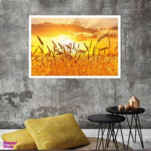 تابلو بکلیت طرح منظره طبیعت گندم زار و طلوع خورشید مدل قاب شاسی W-s8003